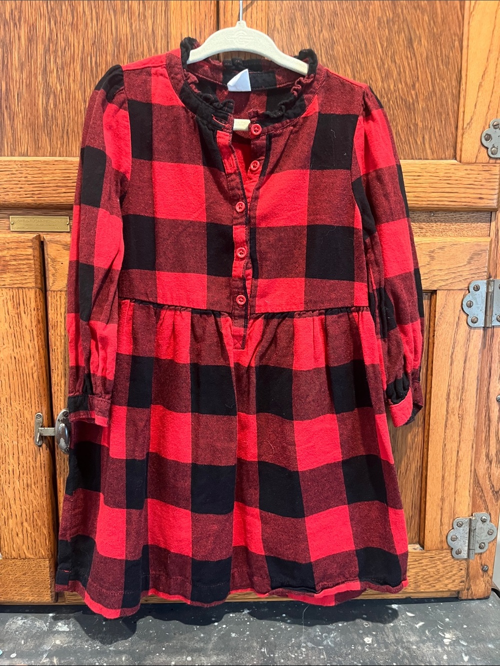 GAP Red and Black Buffalo Plaid Button-Front Dress